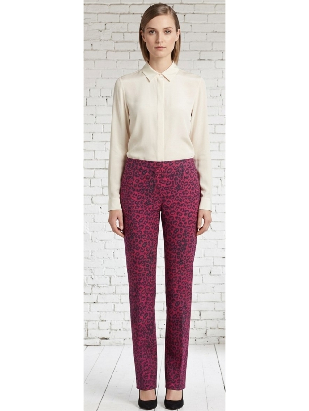 Talbots Petite Signature Pants Red Leopard Print Size 12P